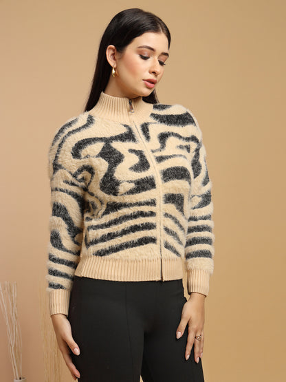 Black & Beige Regular Fit Sweater For Gipsy Woman Stylish and Cozy Winter Collection