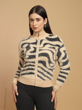 Black & Beige Printed Round Neck Sweater