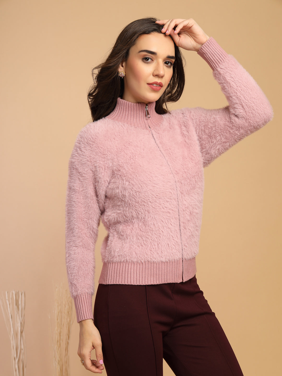 Voilet Solid Round Neck Sweater