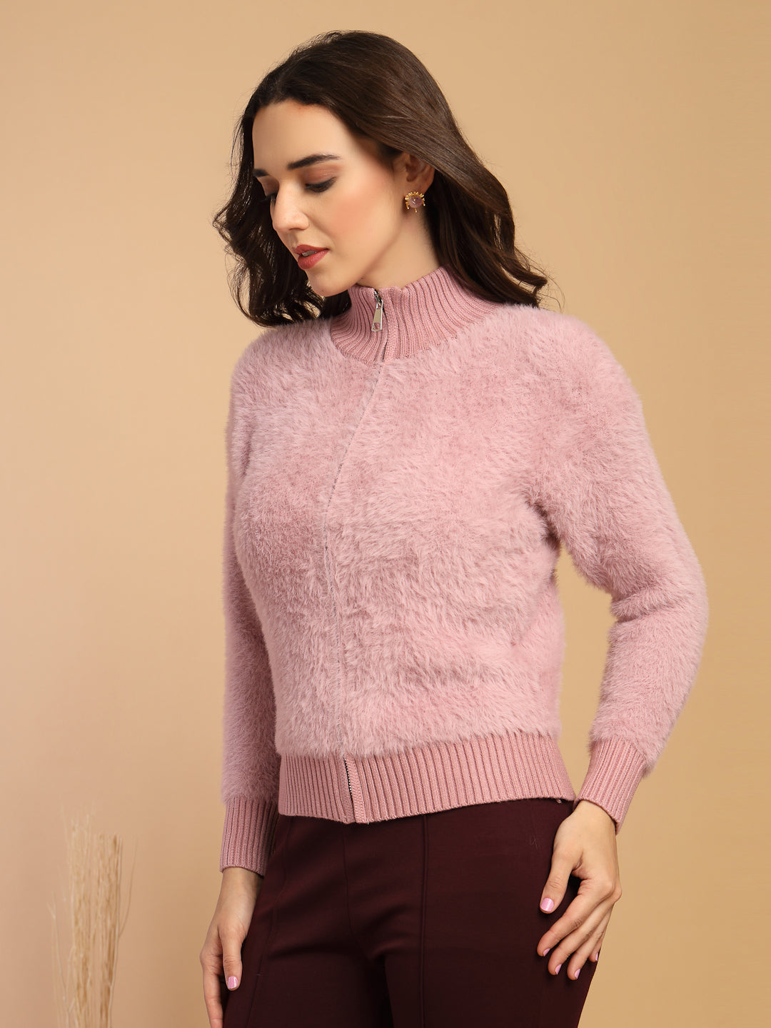 Voilet Solid Round Neck Sweater