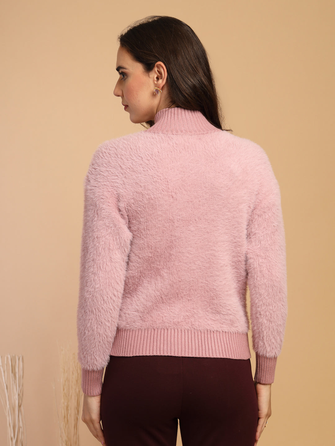 Voilet Solid Round Neck Sweater
