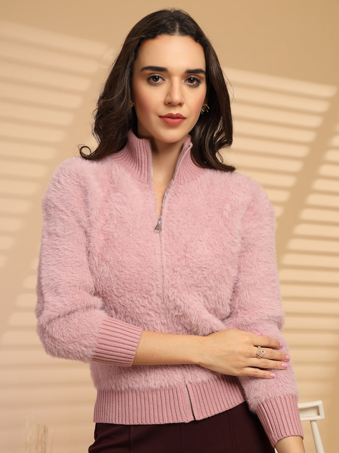 Voilet Solid Round Neck Sweater
