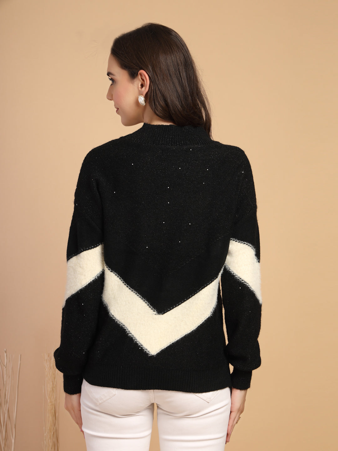 Black Solid Round Neck Pullover Sweater