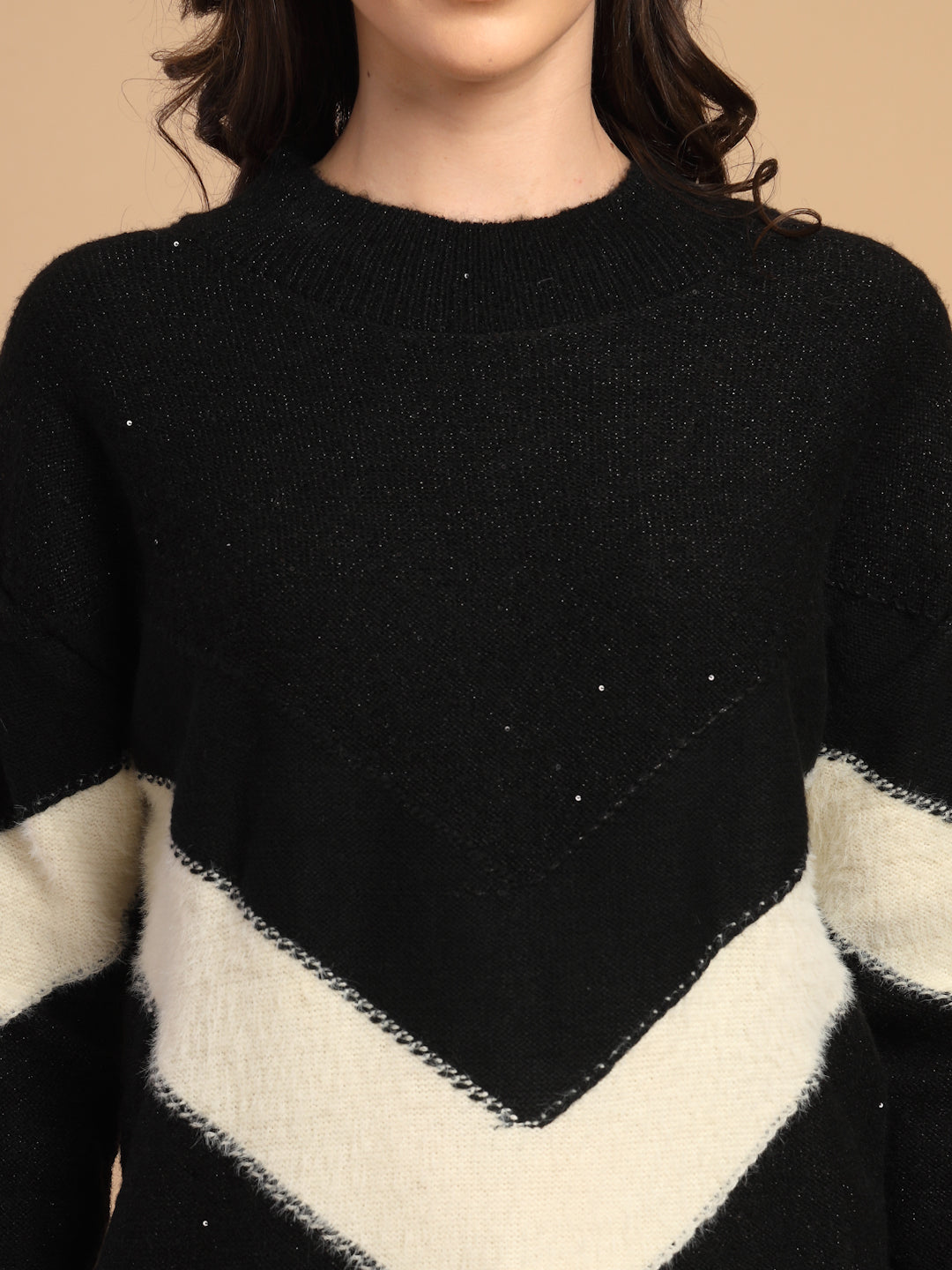 Black Solid Round Neck Pullover Sweater