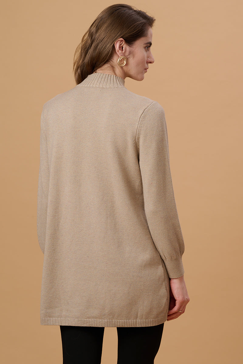 Beige Solid Round Neck Pullover Sweater