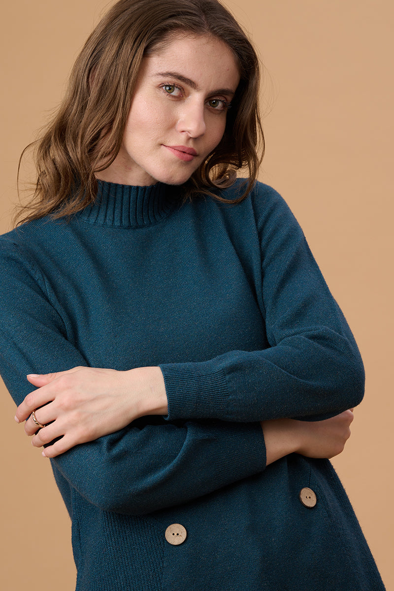 Navy Solid Round Neck Pullover Sweater