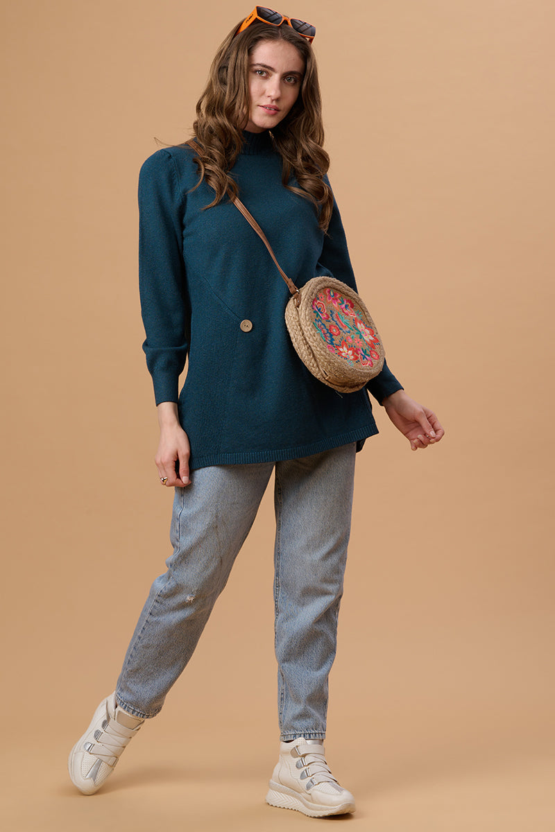 Navy Solid Round Neck Pullover Sweater