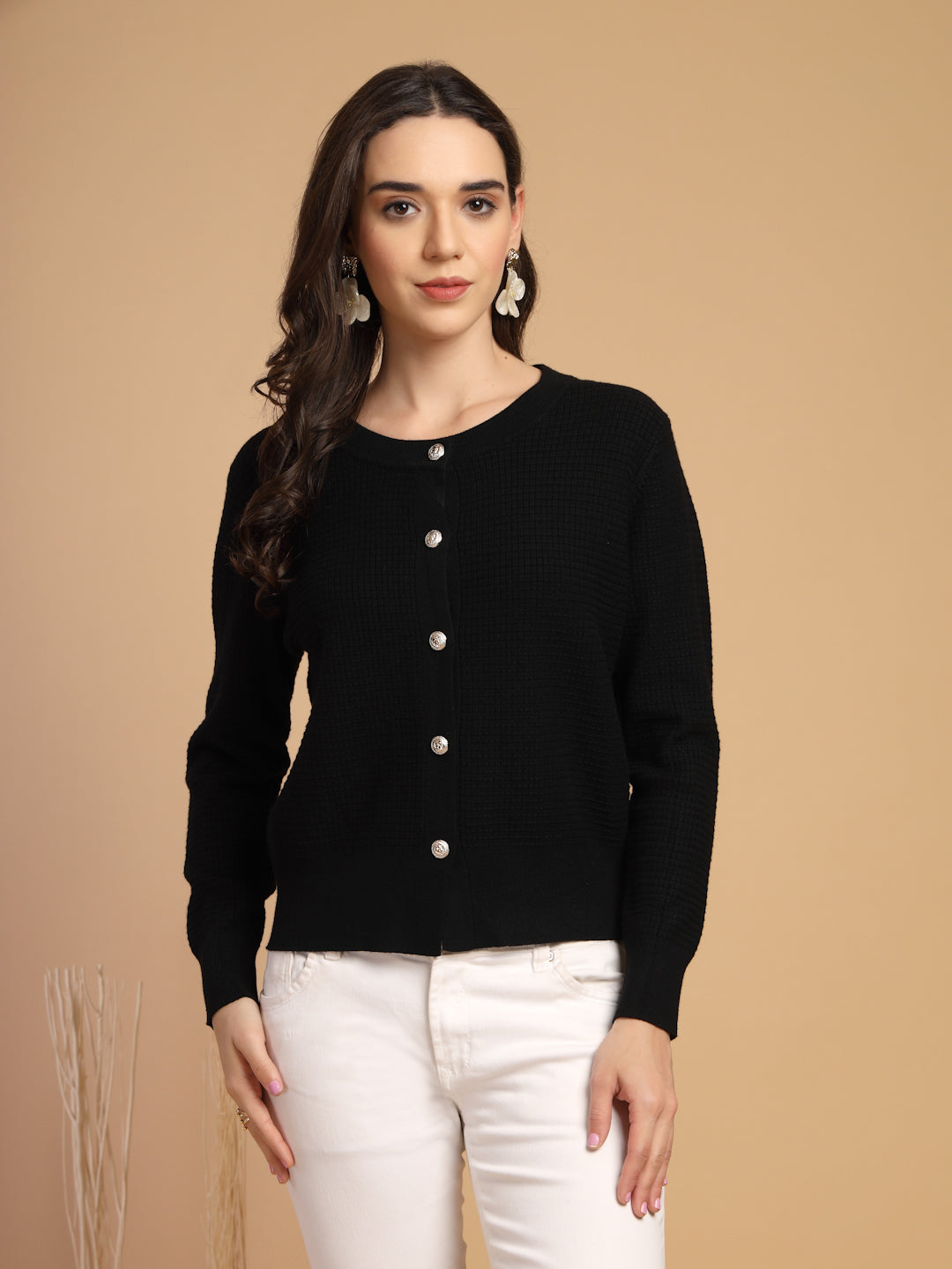 Black Solid Round Neck Sweater