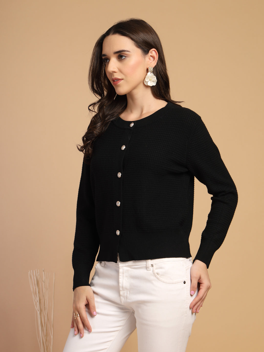 Black Solid Round Neck Sweater