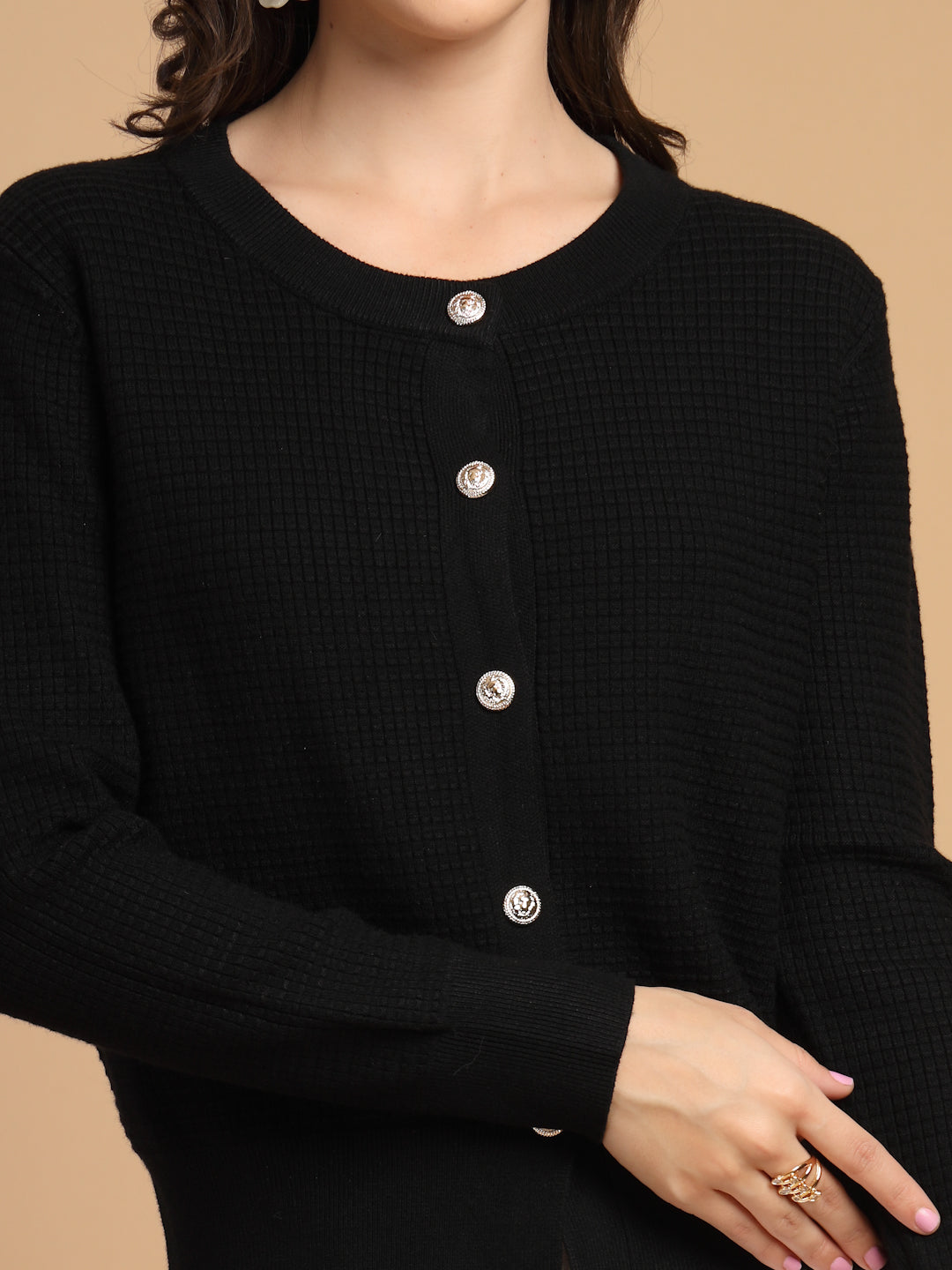 Black Solid Round Neck Sweater