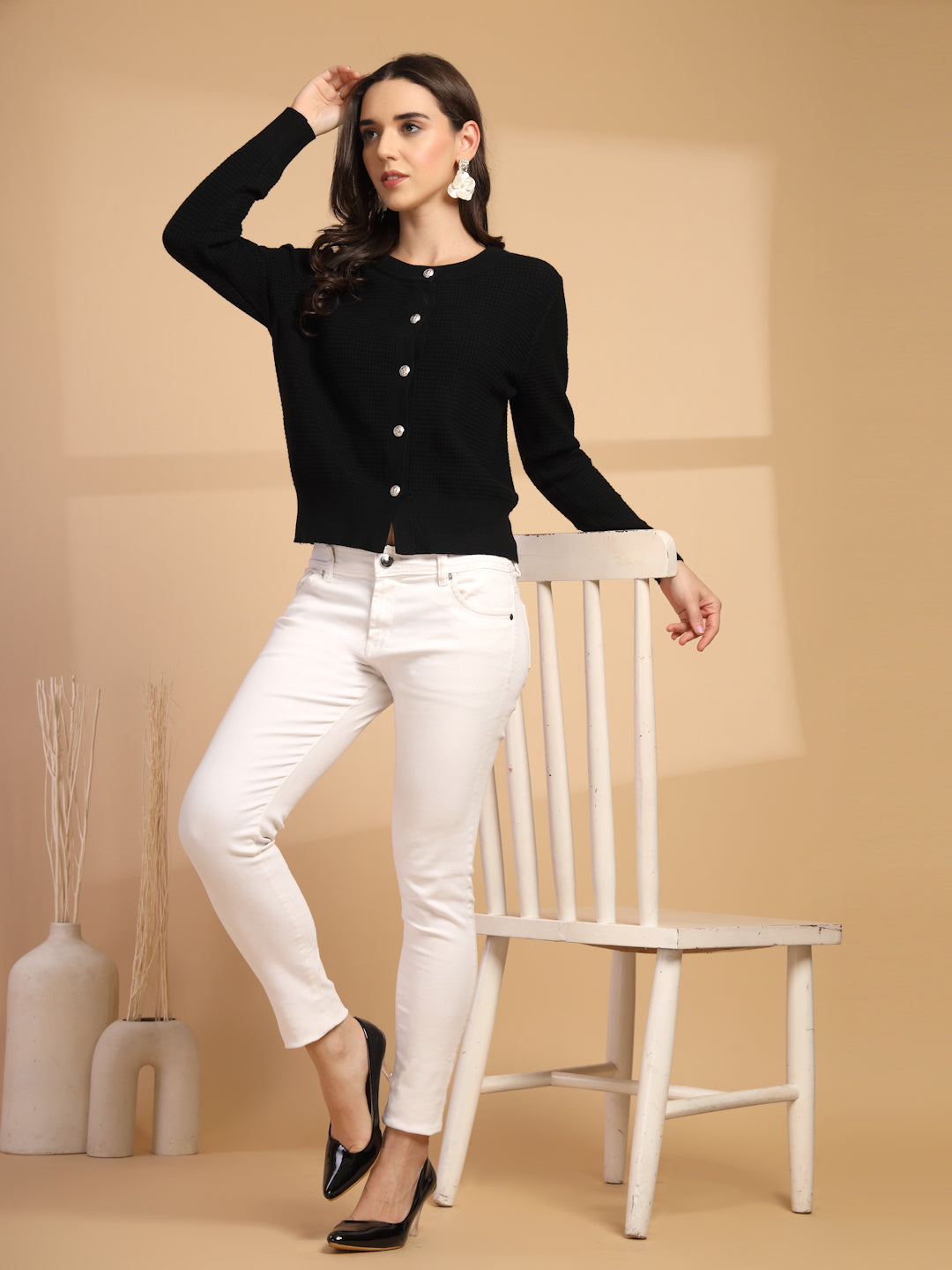 Black Solid Round Neck Sweater