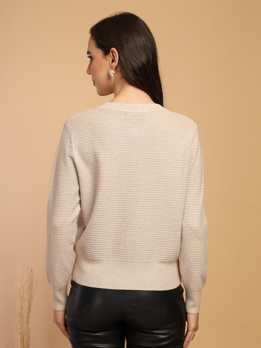 Khaki Solid Round Neck Sweater