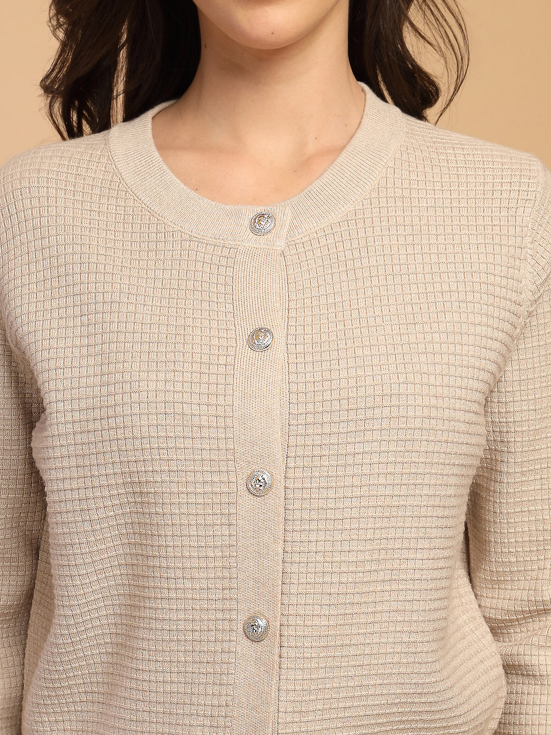 Khaki Solid Round Neck Sweater