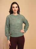 Green Solid Round Neck Pullover Sweater