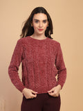Rose Dust Solid Round Neck Pullover Sweater