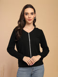 Black Solid V-Neck Pullover Sweater