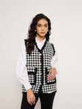 Houndstooth Check Vest With Fur-Trimmed Edges