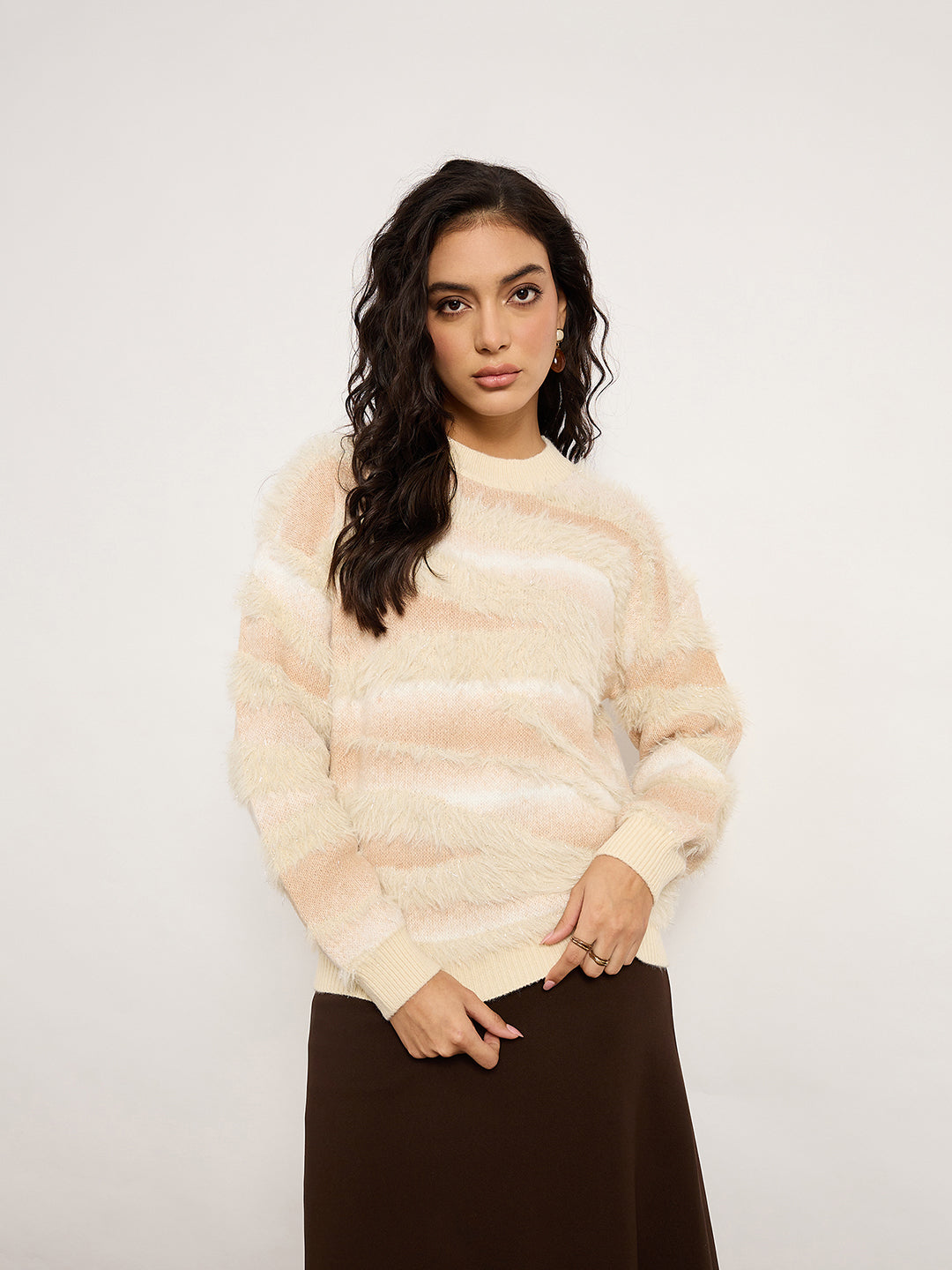 Beige Contrast Pattern Sweater
