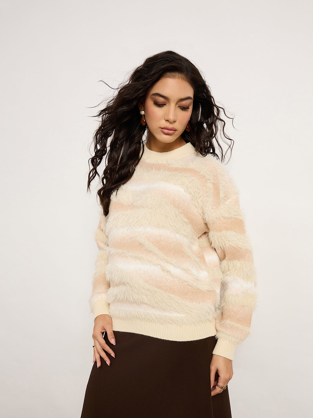 Beige Contrast Pattern Sweater