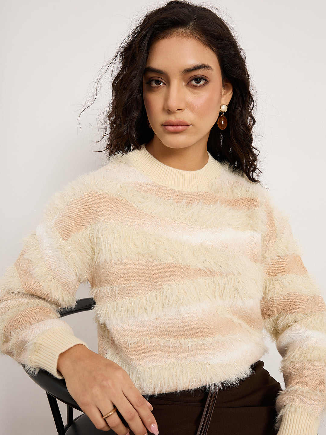 Beige Contrast Pattern Sweater