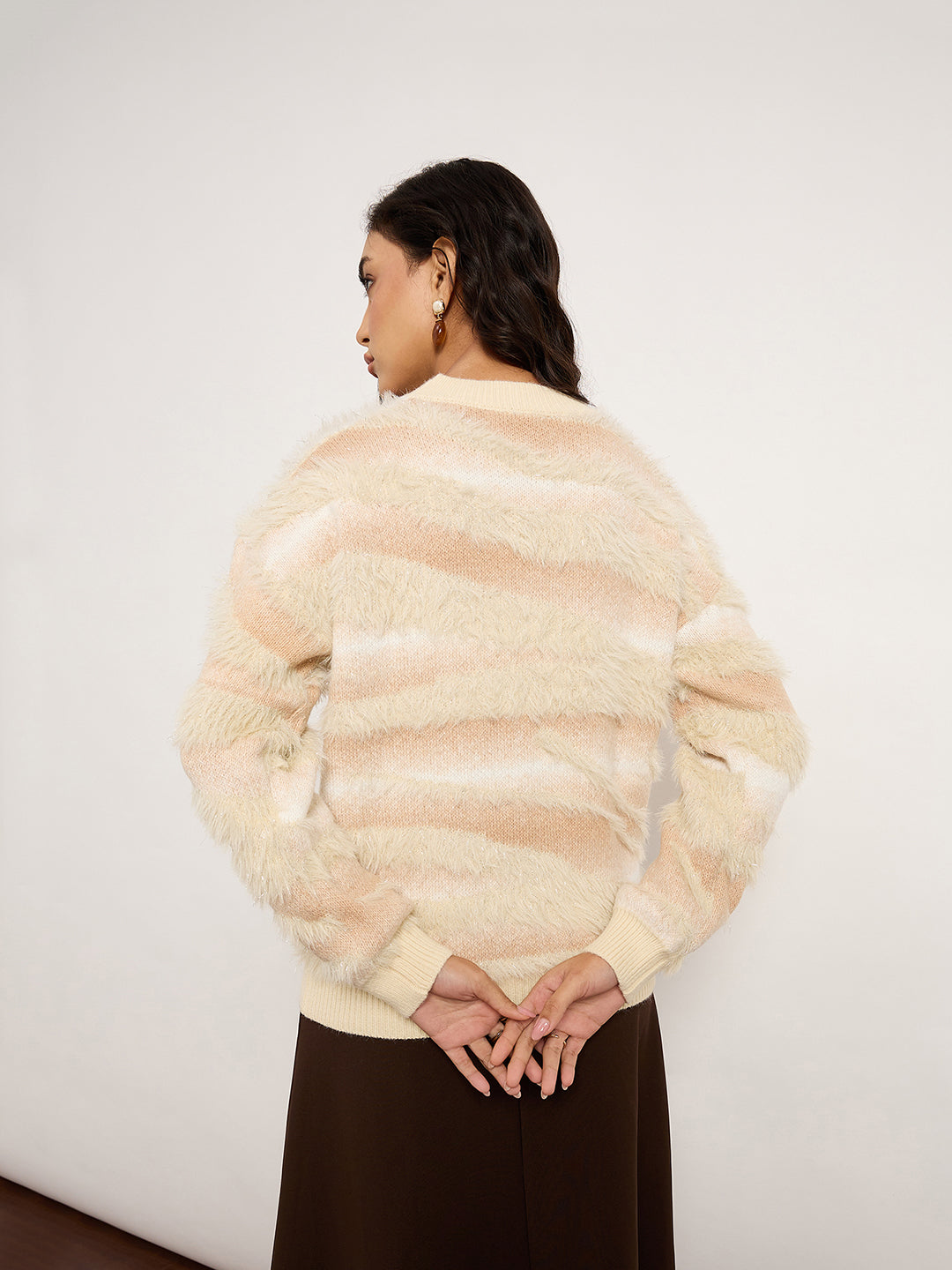 Beige Contrast Pattern Sweater
