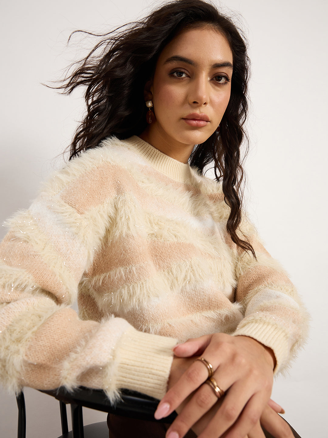 Beige Contrast Pattern Sweater