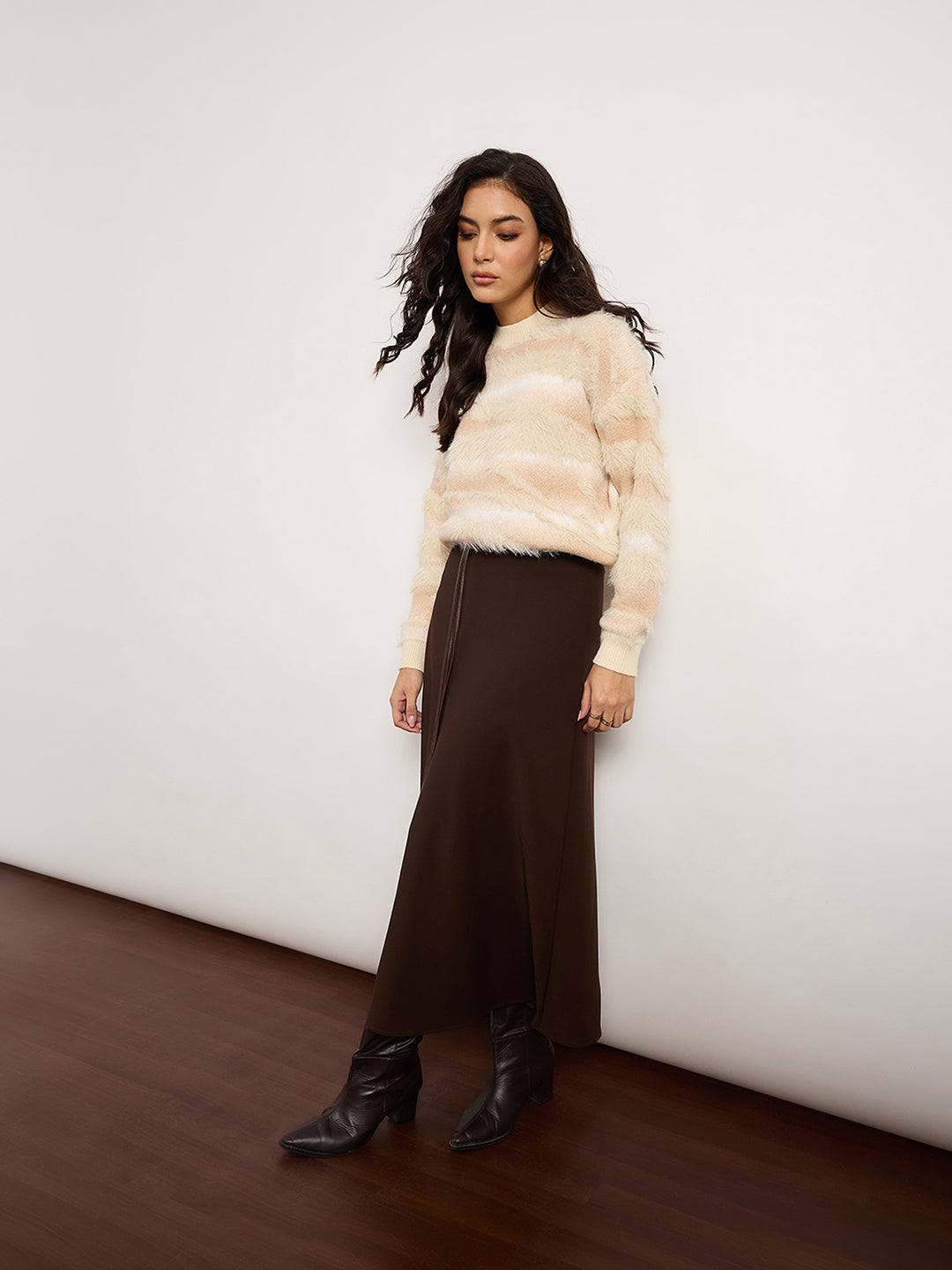 Beige Contrast Pattern Sweater