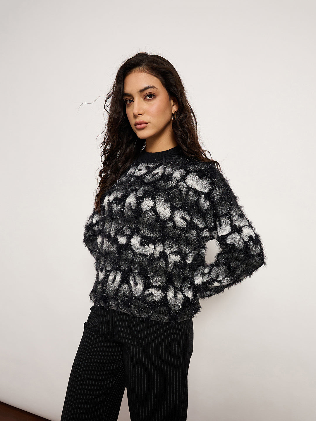 Coffee Contrast Pattern Sweater