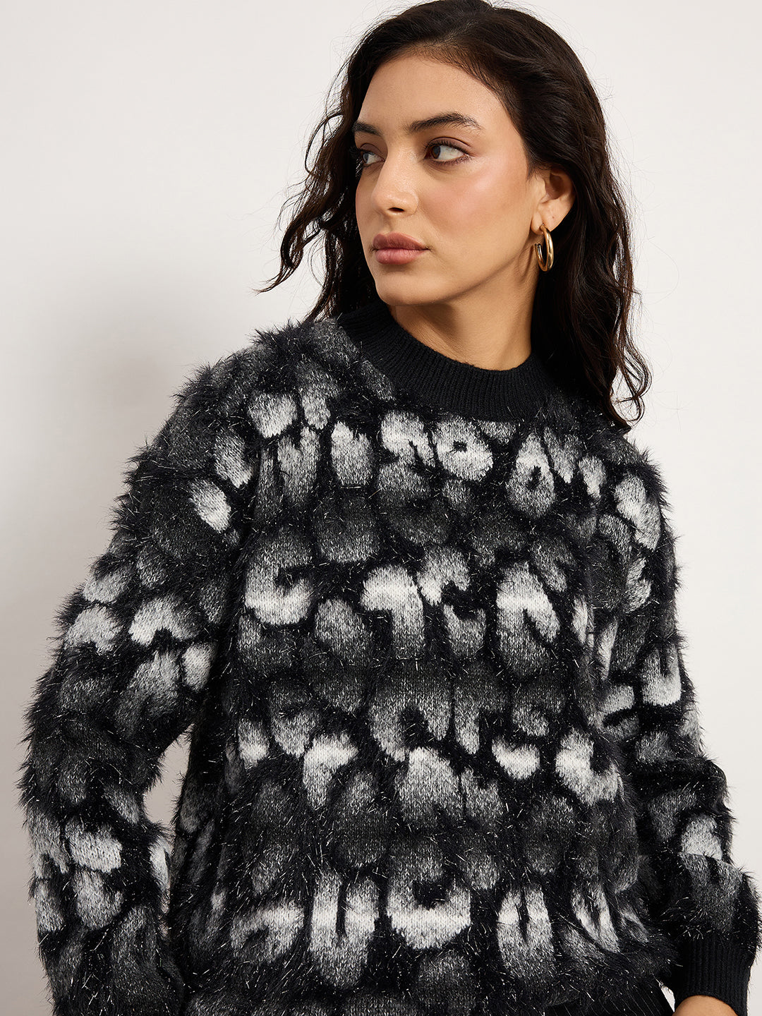 Coffee Contrast Pattern Sweater