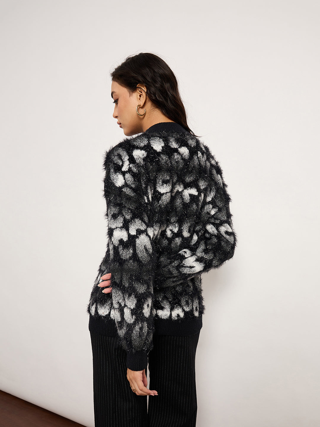 Coffee Contrast Pattern Sweater