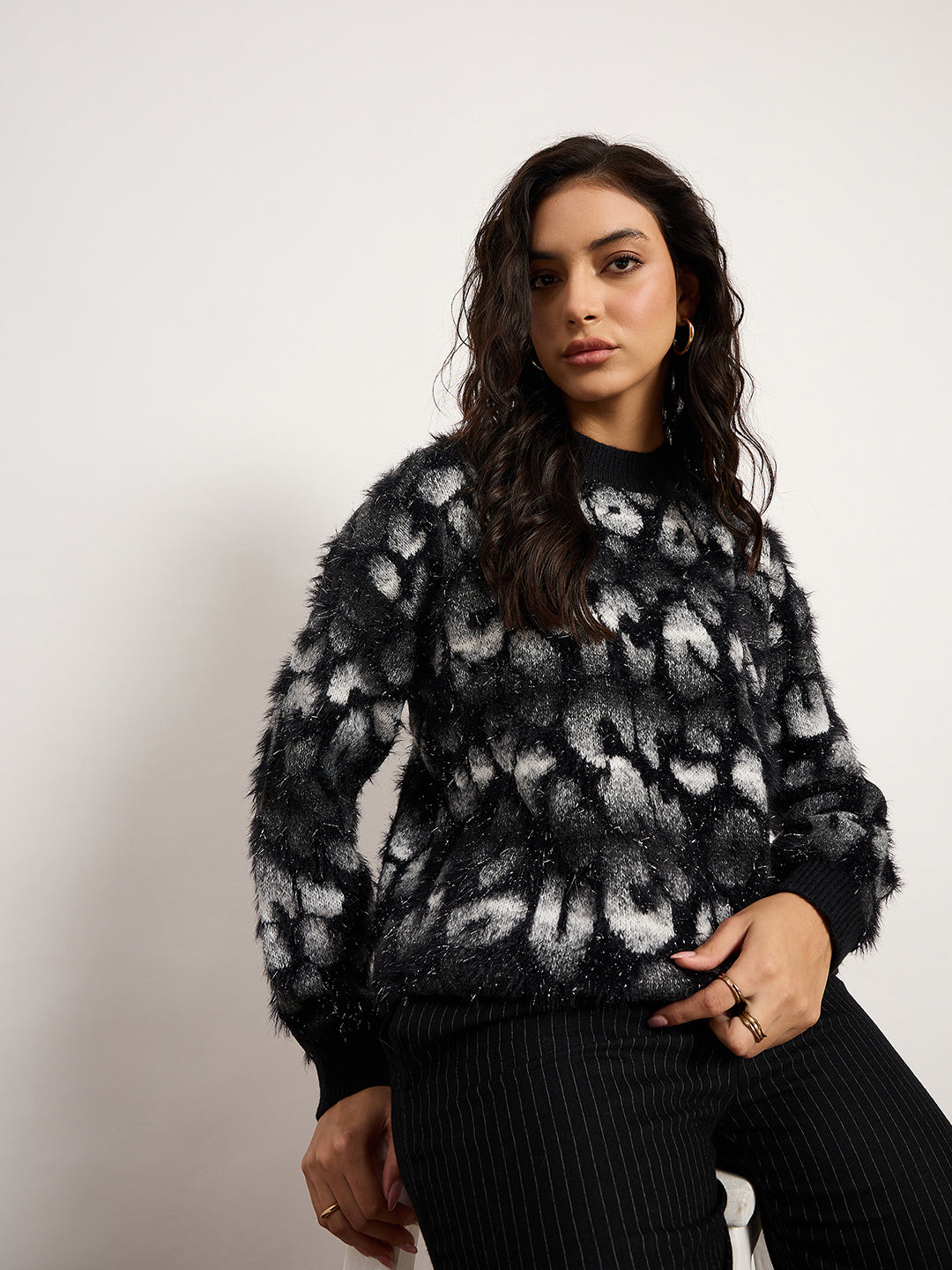 Coffee Contrast Pattern Sweater