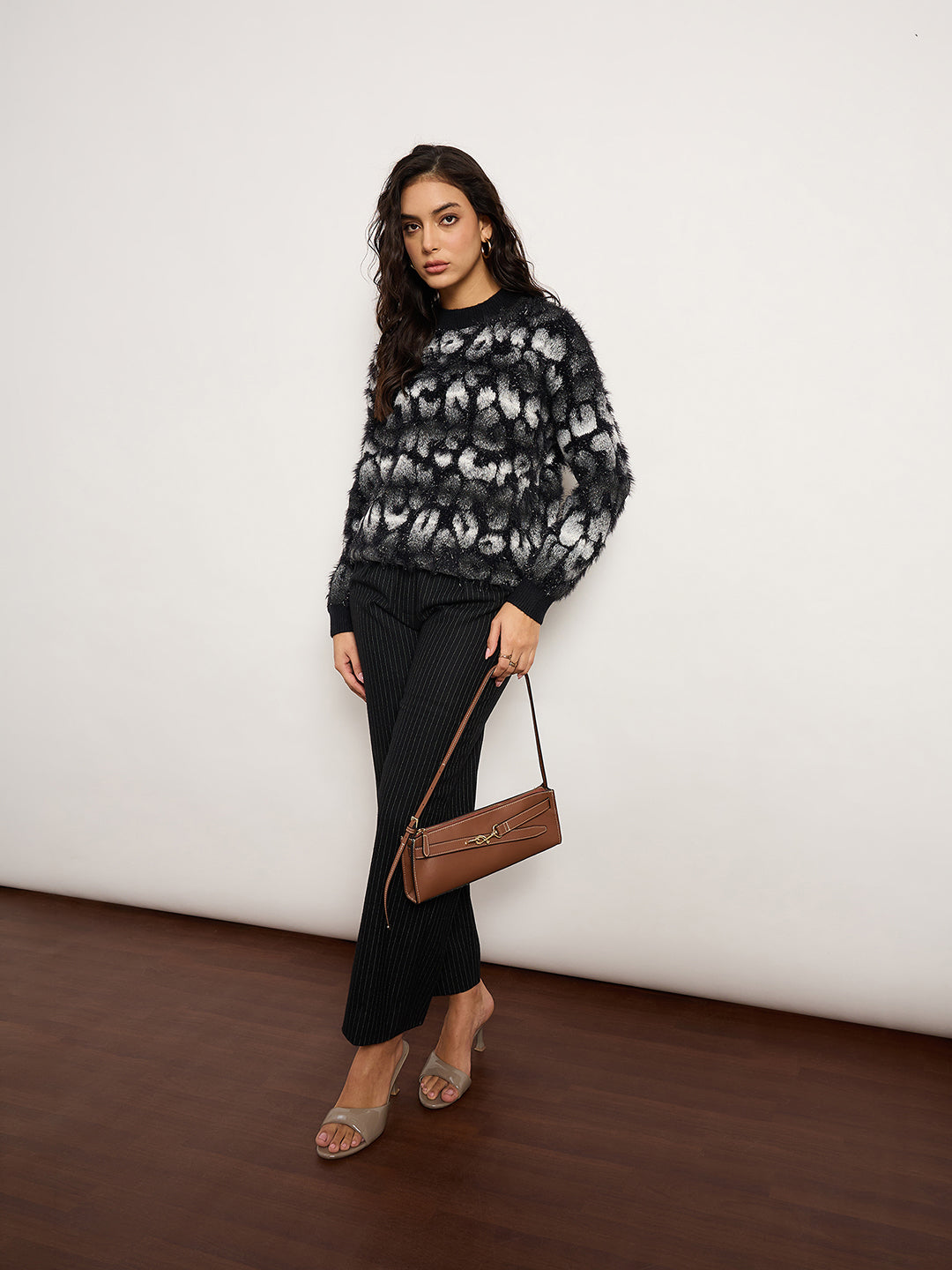 Coffee Contrast Pattern Sweater