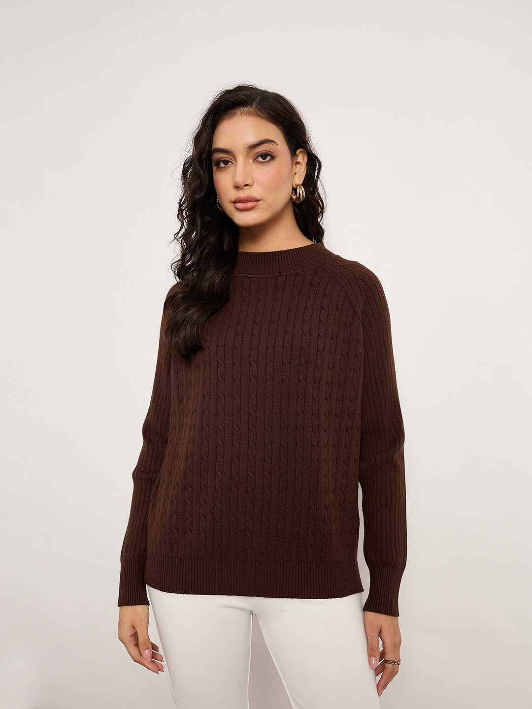 Coffee Jacquard Sweater With Turtle Neck