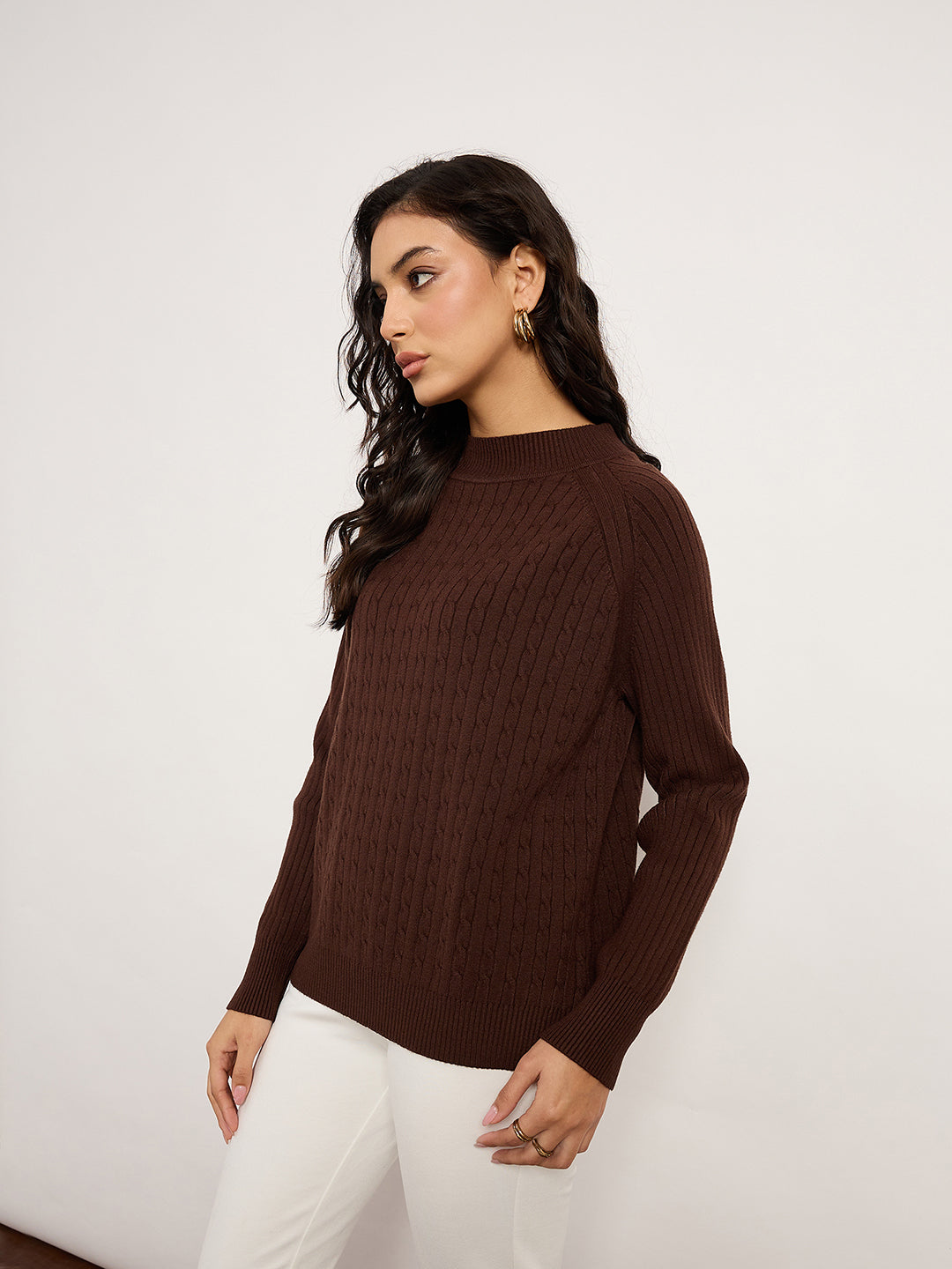 Coffee Jacquard Sweater With Turtle Neck