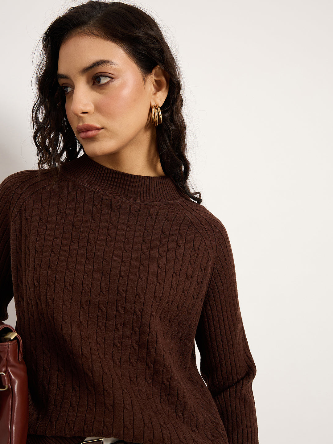Coffee Jacquard Sweater With Turtle Neck