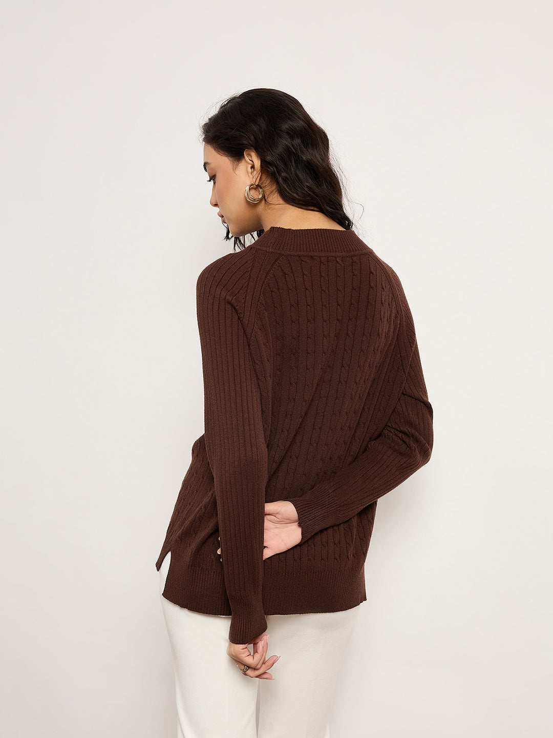 Coffee Jacquard Sweater With Turtle Neck