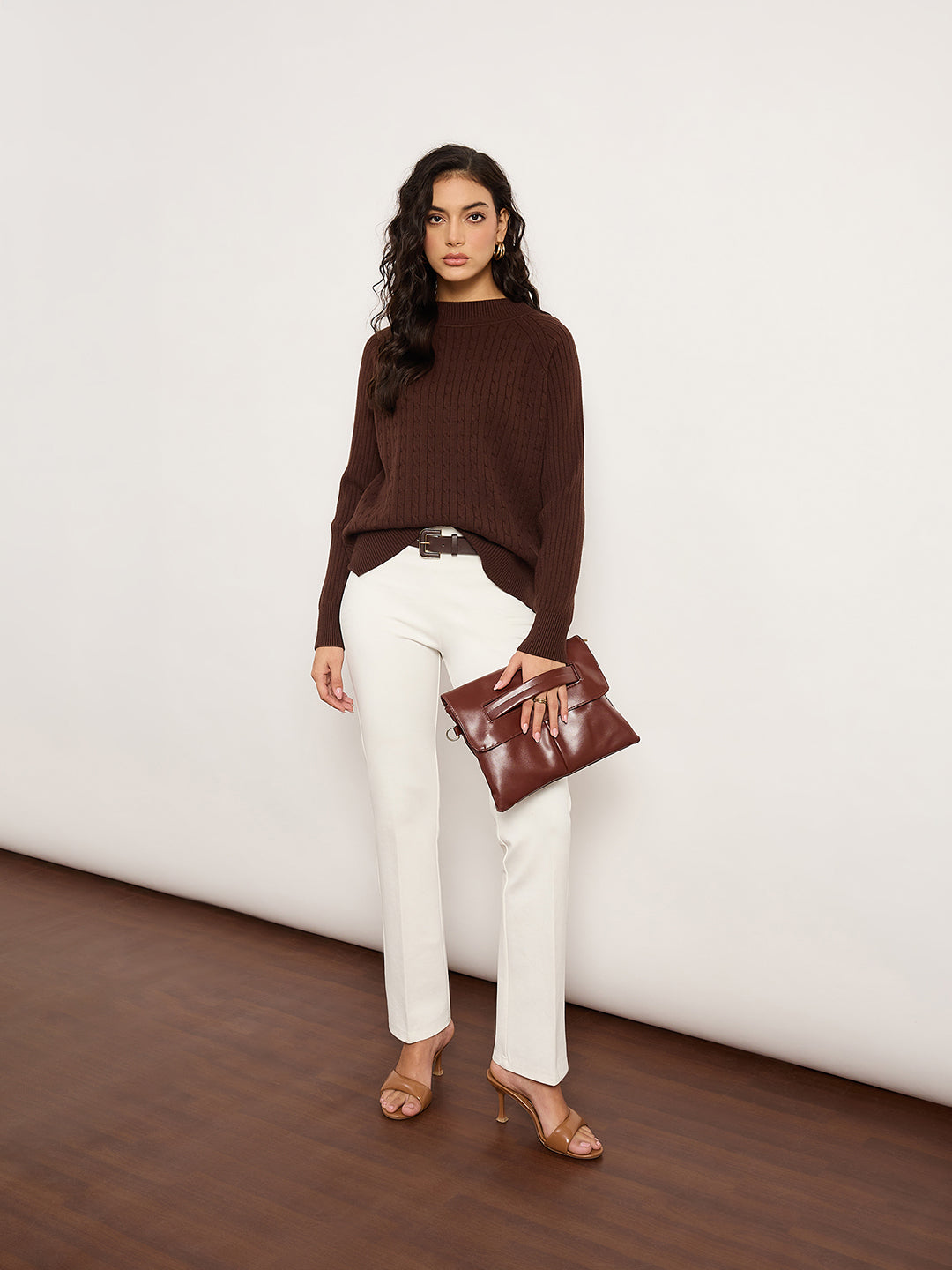 Coffee Jacquard Sweater With Turtle Neck