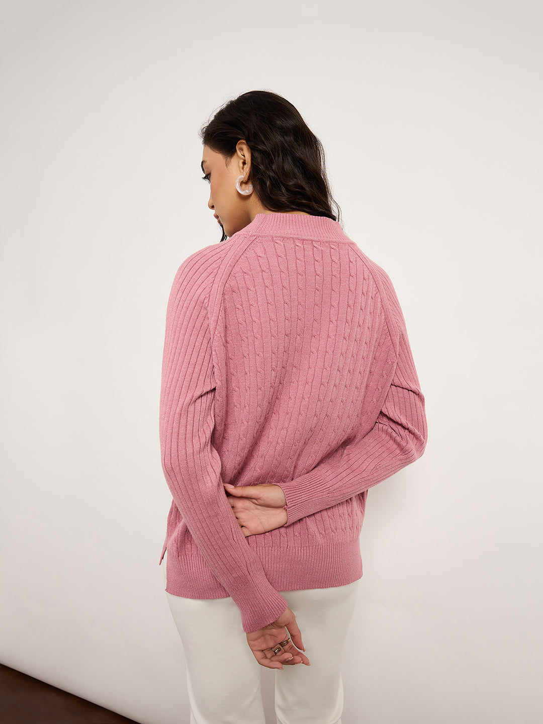 Pink Jacquard Sweater With Turtle Neck