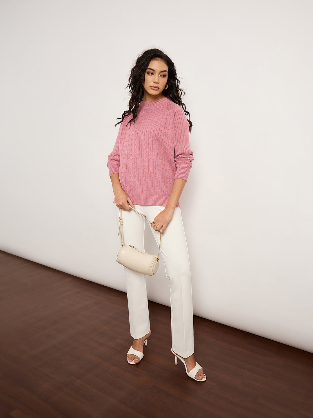 Pink Jacquard Sweater With Turtle Neck