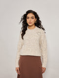 Beige Sweater With Rhinestone Patchwork