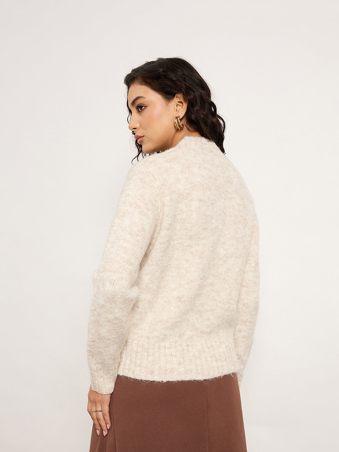 Beige Sweater With Rhinestone Patchwork