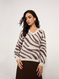 Zebra Print V-Neck Sweater