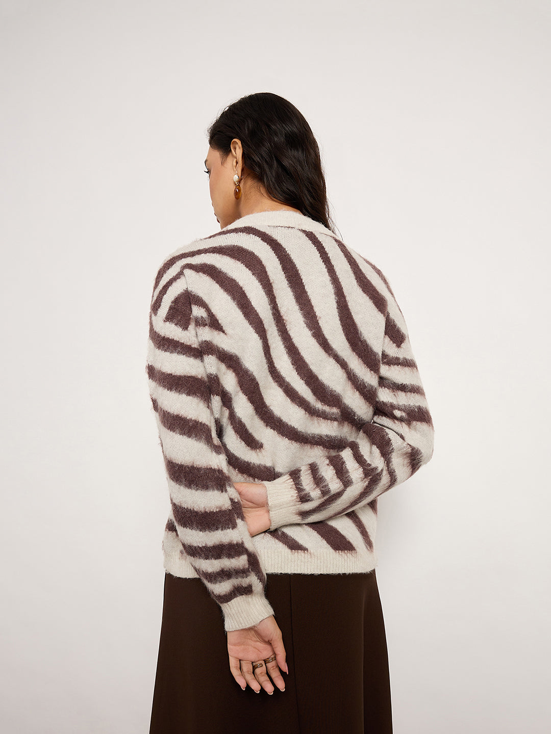Zebra Print V-Neck Sweater
