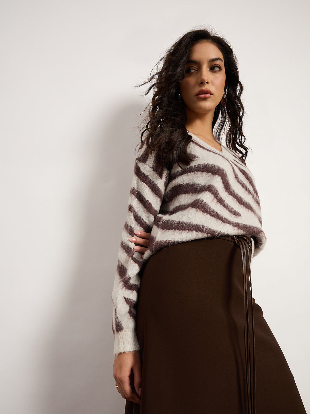 Zebra Print V-Neck Sweater