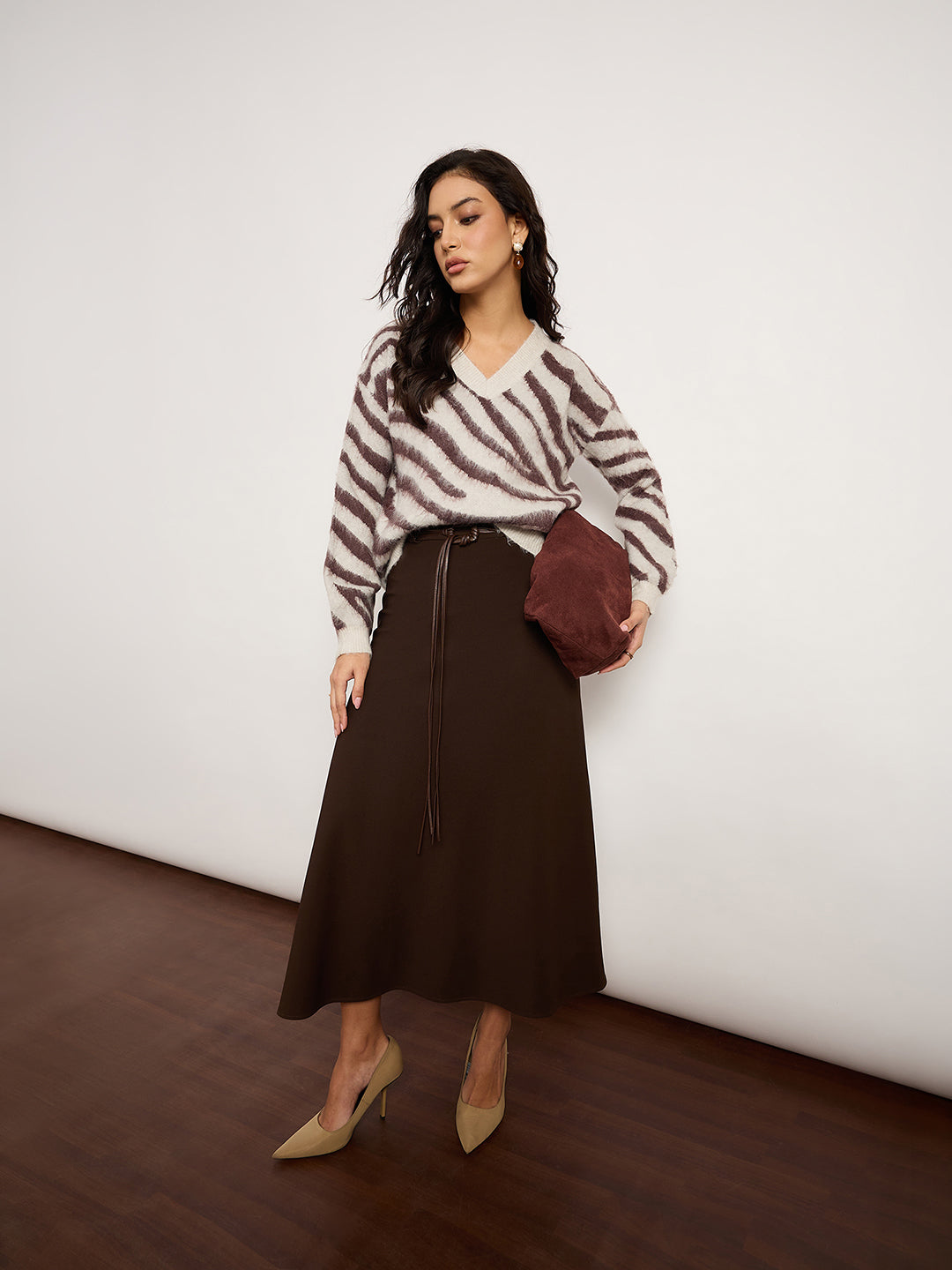 Zebra Print V-Neck Sweater