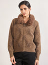Coffee Cotton Checkered Fur Sweater