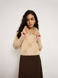 Khaki Cardigan With Fur Collar & Front Zip