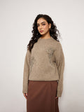 Khaki Sweater With Embellished Patch
