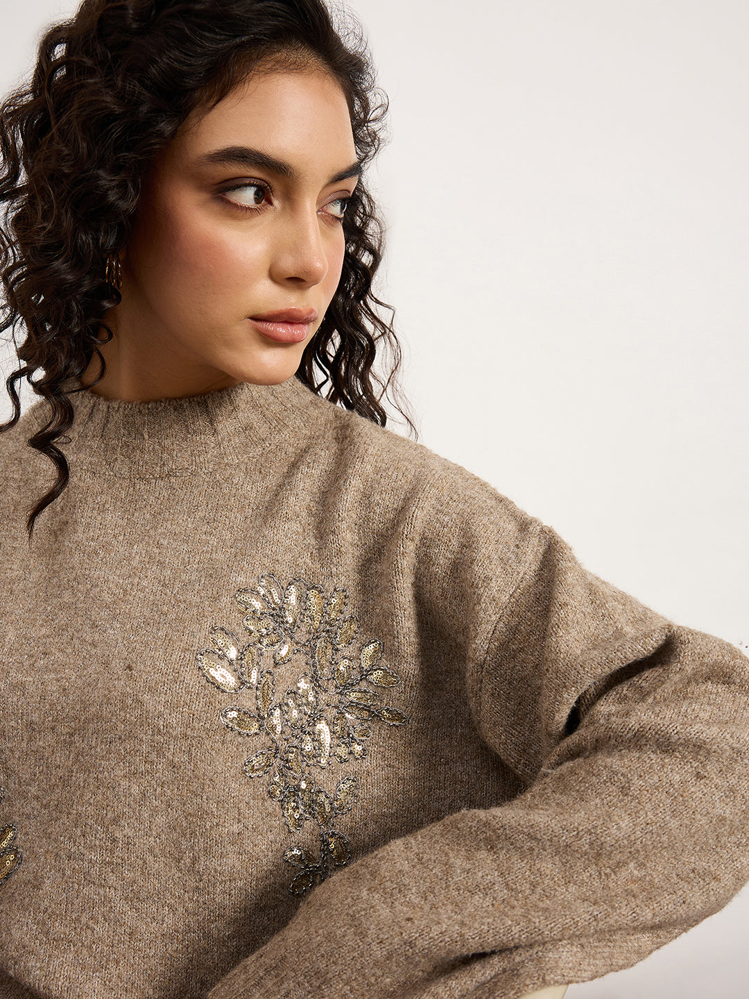 Khaki Sweater With Embellished Patch
