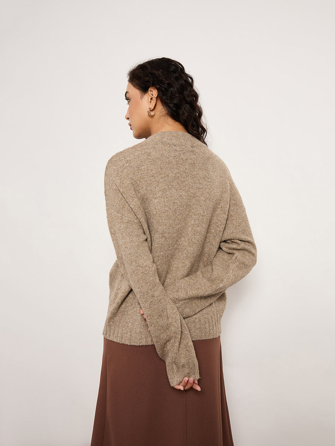 Khaki Sweater With Embellished Patch